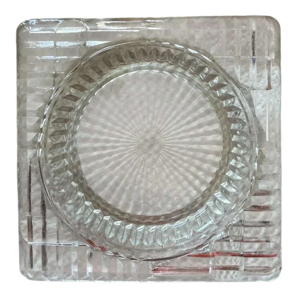 Vintage Ashtray Art Deco Clear Pressed Glass 4 Cigarette Holders 4 1/4